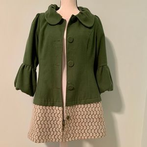 Green Coat w/Cream Lace Detail Size Large